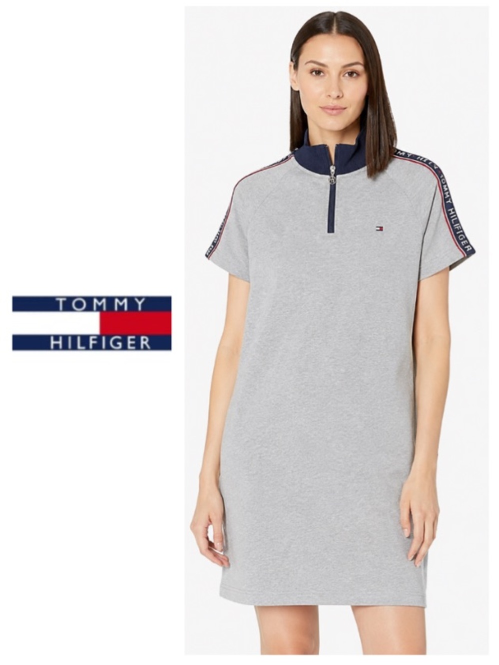 Tommy Hilfiger casual 1/4 zip mock neck logo sleeve dress (3X)